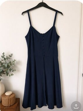 august silk Navy Spaghetti Strap Midi Dress